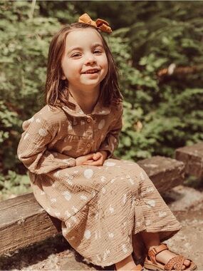 Gauzy Long Sleeve Baby Dress with Rabbit Print